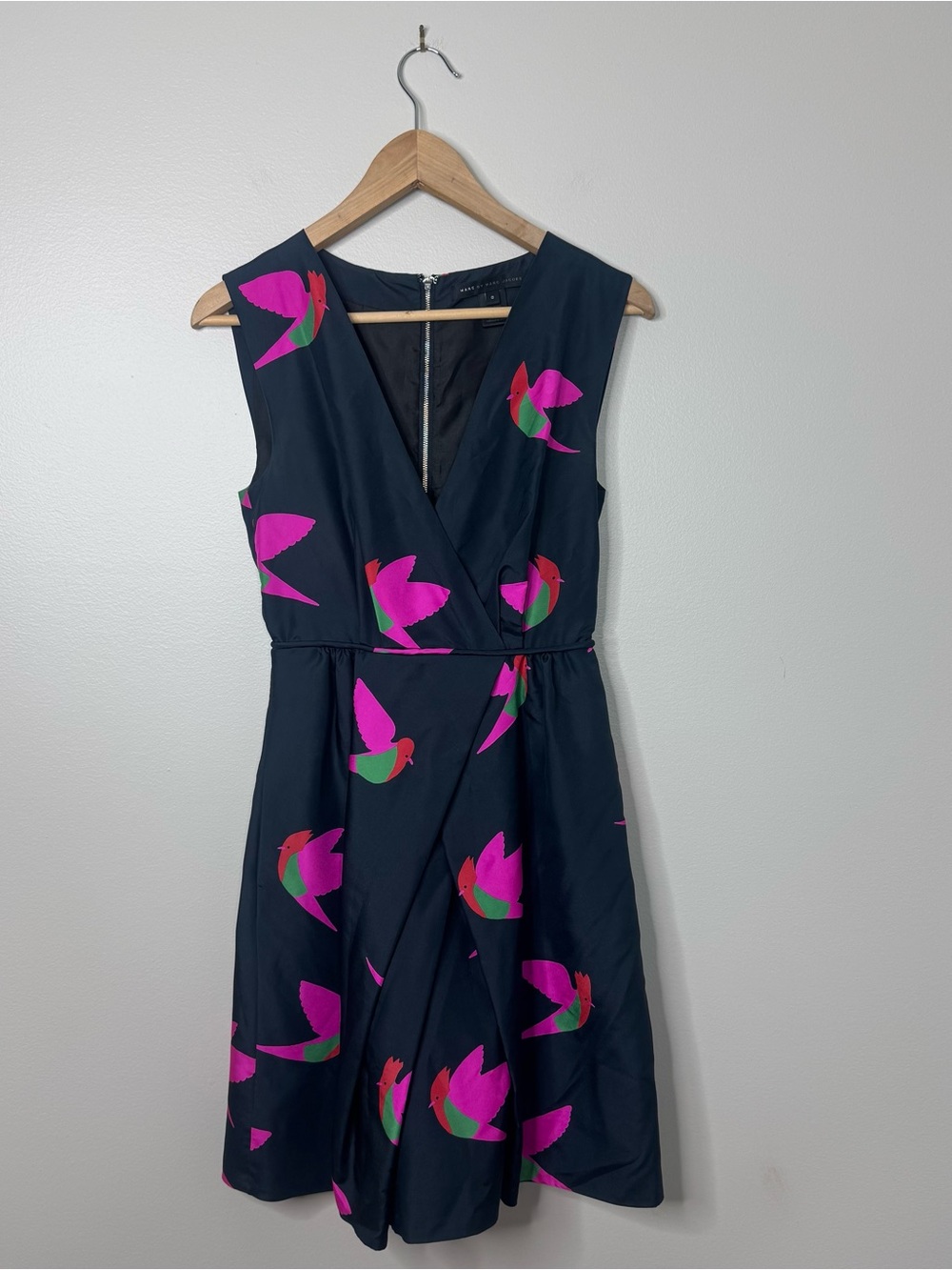 Marc By Marc Jacobs Silk Nightbird Taffeta V-Neck Novelty Dress 0